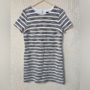 Ann Taylor Sweater Striped Tan White Grey Knee Length Dress